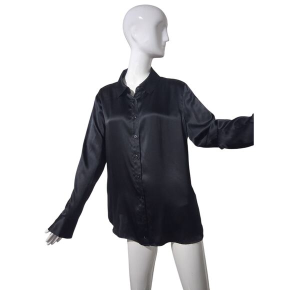 Reformation Quiet Luxury Women's size XL Black 100% Silk Button Up Old Money Top - Picture 4 of 16